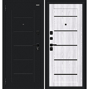 Дверь входная Борн/SBlack Букле черное/Riviera Ice, 2 замка, с ночной задвижкой