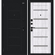 Дверь входная Борн/SBlack Букле черное/Riviera Ice, 2 замка, с ночной задвижкой