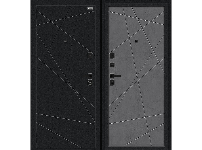 Дверь входная Граффити-5/SBlack Букле черное/Slate Art, 2 замка, с ночной задвижкой