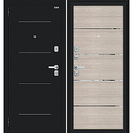 Дверь входная Лайн/BChrome Букле черное/Cappuccino Melinga, 2 замка, с ночной задвижкой