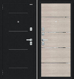 Дверь входная Лайн/BChrome Букле черное/Cappuccino Melinga, 2 замка