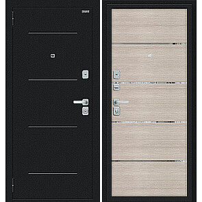 Дверь входная Лайн/BChrome Букле черное/Cappuccino Melinga, 2 замка