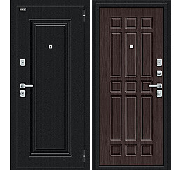 Дверь входная Мило МФ/BChrome Букле черное/Wenge Melinga, 2 замка, с ночной задвижкой