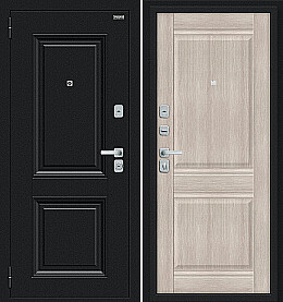 Дверь входная Некст МФ/BChrome Букле черное/Cappuccino Melinga, 2 замка