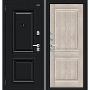 Дверь входная Некст МФ/BChrome Букле черное/Cappuccino Melinga, 2 замка, с ночной задвижкой