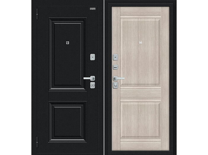 Дверь входная Некст МФ/BChrome Букле черное/Cappuccino Melinga, 2 замка, с ночной задвижкой
