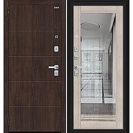 Дверь входная Флэт/BChrome Almon/Cappuccino Melinga, с зеркалом, 2 замка