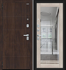 Дверь входная Флэт/BChrome Almon/Cappuccino Melinga, с зеркалом, 2 замка