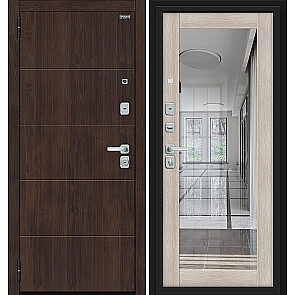 Дверь входная Флэт/BChrome Almon/Cappuccino Melinga, с зеркалом, 2 замка