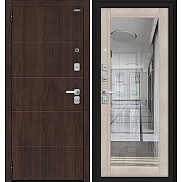 Дверь входная Флэт/BChrome Almon/Cappuccino Melinga, с зеркалом, 2 замка
