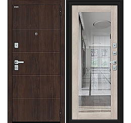 Дверь входная Флэт/BChrome Almon/Cappuccino Melinga, с зеркалом, 2 замка, с ночной задвижкой