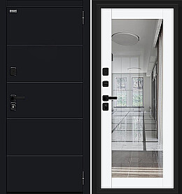 Дверь входная Флэт/SBlack Black Shell/White Silk, с зеркалом, 2 замка