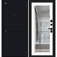 Дверь входная Флэт/SBlack Black Shell/White Silk, с зеркалом, 2 замка, с ночной задвижкой