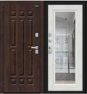 Дверь входная Форм/BChrome Almon/Bianco Melinga, с зеркалом, 2 замка, с ночной задвижкой