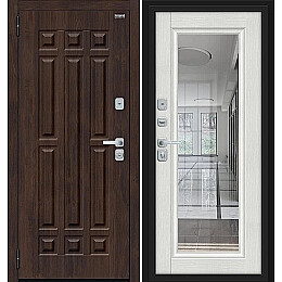 Дверь входная Форм/BChrome Almon/Bianco Melinga, с зеркалом, 2 замка, с ночной задвижкой