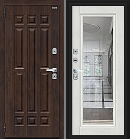 Дверь входная Форм/BChrome Almon/Bianco Melinga, с зеркалом, 2 замка