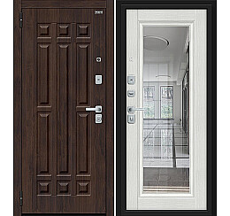 Дверь входная Форм/BChrome Almon/Bianco Melinga, с зеркалом, 2 замка, с ночной задвижкой