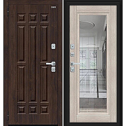Дверь входная Форм/BChrome Almon/Cappuccino Melinga, с зеркалом, 2 замка, с ночной задвижкой
