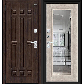 Дверь входная Форм/BChrome Almon/Cappuccino Melinga, с зеркалом, 2 замка, с ночной задвижкой