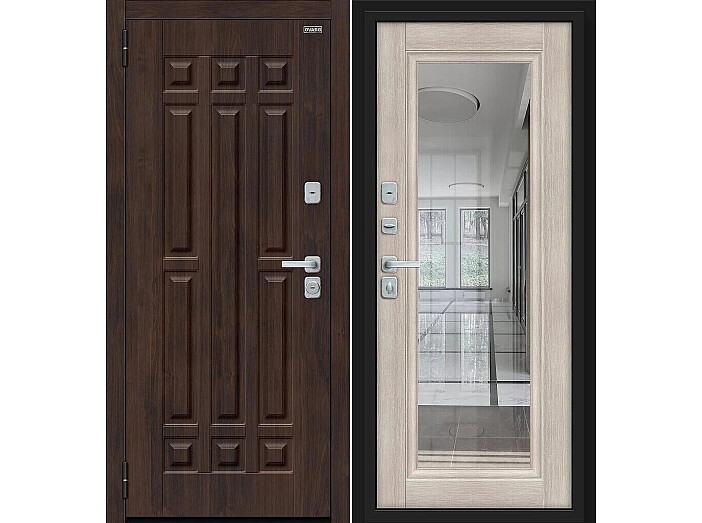 Дверь входная Форм/BChrome Almon/Cappuccino Melinga, с зеркалом, 2 замка, с ночной задвижкой