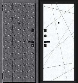 Дверь входная Кьюб/SBlack Slate Art/Snow Art, 2 замка