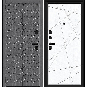 Дверь входная Кьюб/SBlack Slate Art/Snow Art, 2 замка