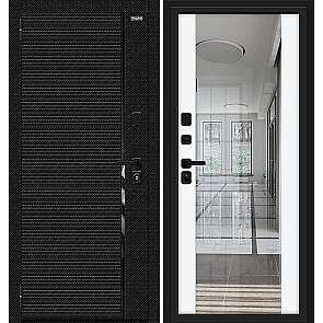 Дверь входная Лайнер/SBlack Carbon/White Silk, с зеркалом, 2 замка