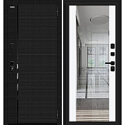 Дверь входная Лайнер/SBlack Carbon/White Silk, с зеркалом, 2 замка, с ночной задвижкой