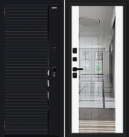 Дверь входная Лайнер/SBlack Black Shell/White Silk, с зеркалом, 2 замка