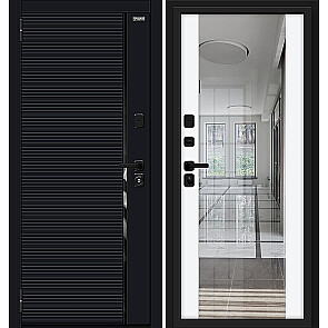 Дверь входная Лайнер/SBlack Black Shell/White Silk, с зеркалом, 2 замка