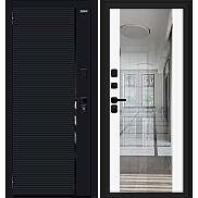 Дверь входная Лайнер/SBlack Black Shell/White Silk, с зеркалом, 2 замка, с ночной задвижкой