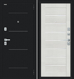 Дверь входная Техно/BChrome Букле черное/Bianco Melinga, 2 замка