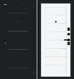 Дверь входная Техно/SBlack Букле черное/White Silk, 2 замка