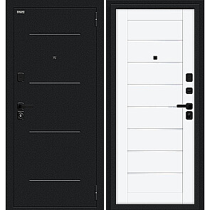 Дверь входная Техно/SBlack Букле черное/White Silk, 2 замка