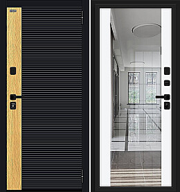 Дверь входная Эво/SBlack Shell-Wotan Oak/White Silk, с зеркалом, 2 замка