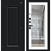 Дверь входная Флэш МФ/SBlack Букле черное/White Silk, с зеркалом, 2 замка, с ночной задвижкой