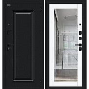 Дверь входная Флэш МФ/SBlack Букле черное/White Silk, с зеркалом, 2 замка, с ночной задвижкой