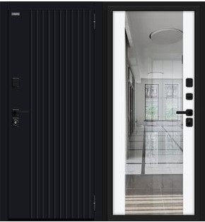 Дверь входная Вижн/SBlack Black Shell/White Silk, с зеркалом, 2 замка, с ночной задвижкой