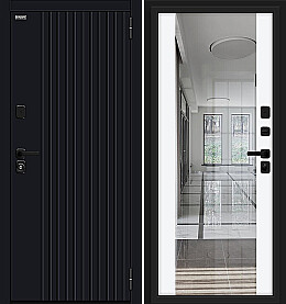 Дверь входная Вижн/SBlack Black Shell/White Silk, с зеркалом, 2 замка