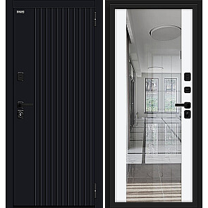 Дверь входная Вижн/SBlack Black Shell/White Silk, с зеркалом, 2 замка