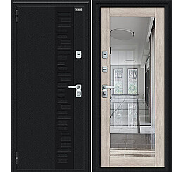 Дверь входная Thermo-2 Флэш Декор-2 с терморазрывом Букле черное/Cappuccino Veralinga, с зеркалом, 2 замка, с ночной задвижкой
