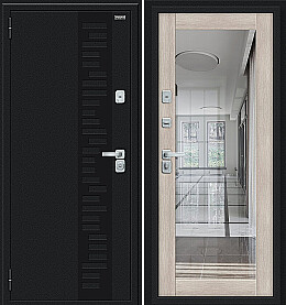 Дверь входная Thermo-2 Флэш Декор-2 с терморазрывом Букле черное/Cappuccino Veralinga, с зеркалом, 2 замка