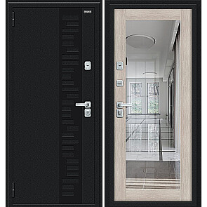 Дверь входная Thermo-2 Флэш Декор-2 с терморазрывом Букле черное/Cappuccino Veralinga, с зеркалом, 2 замка