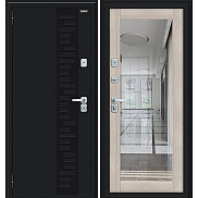 Дверь входная Thermo-2 Флэш Декор-2 с терморазрывом Букле черное/Cappuccino Veralinga, с зеркалом, 2 замка, с ночной задвижкой