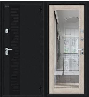 Дверь входная Thermo-2 Флэш Декор-2 с терморазрывом Букле черное/Cappuccino Veralinga, с зеркалом, 2 замка, с ночной задвижкой