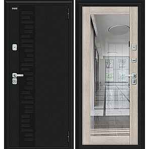 Дверь входная Thermo-2 Флэш Декор-2 с терморазрывом Букле черное/Cappuccino Veralinga, с зеркалом, 2 замка, с ночной задвижкой