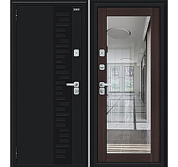 Дверь входная Thermo-2 Флэш Декор-2 с терморазрывом Букле черное/Wenge Veralinga, с зеркалом, 2 замка, с ночной задвижкой