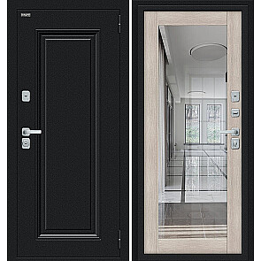 Дверь входная Thermo Флэш МФ/BChrome с терморазрывом Букле черное/Cappuccino Melinga, с зеркалом, 2 замка