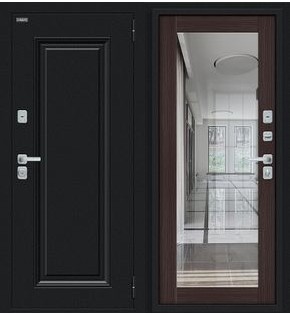 Дверь входная Thermo Флэш МФ/BChrome с терморазрывом Букле черное/Wenge Melinga, с зеркалом, 2 замка, с ночной задвижкой