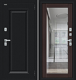 Дверь входная Thermo Флэш МФ/BChrome с терморазрывом Букле черное/Wenge Melinga, с зеркалом, 2 замка